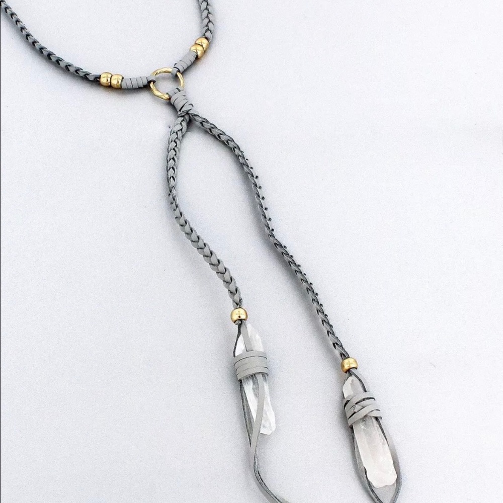 Braided Faux Leather & Quartz Choker Necklace